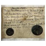 Military buttons found in 1908 at the site of
