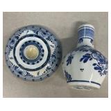 Delft vase, and candle holder