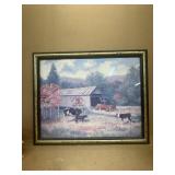 Cows cover bridge antique car print
