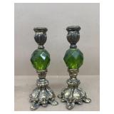 Decorative candleholders with green stones