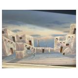 Painting on canvas of stone buildings