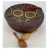 Vintage dark brown Chinese sewing basket with deco