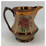 Copper Lusterware large creamer with Rose decorati