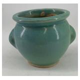 Vintage, glazed, two-handled vase, redware possibl