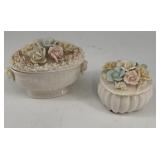 Vintage Bisque Porcelain Trinket Boxes, Floral top
