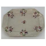 Antique transferware platter with pink and blue fl
