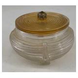 Vintage ribbed glass trinket box, mid-century with