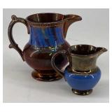 (2) Copper Lusterware pitchers, blue band, 4.5ï¿½