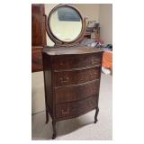 Tiger Oak 4-drawer chest with pivoting mirror