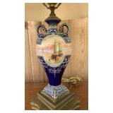 Lamp; French, hand-painted, vase lamp.  23ï¿½ tall