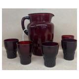 Royal, Ruby, water, pitcher, and glasses