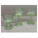 (3) Uranium glass goblets