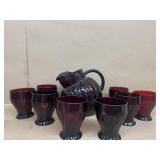 Royal, Ruby, water, pitcher, and glasses