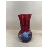 Hand painted ruby red vase