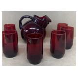 Ruby, Royal, pitcher and glasses