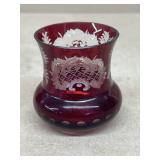 Cranberry glass toothpick holder