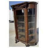OAK Curved Glass China Cabinet, Claw Feet