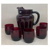Royal ruby, red water, pitcher, and glasses
