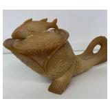 Greentown Chocolate Slag dolphin covered dish