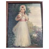 Early framed print of girl holding cat