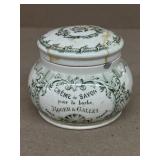 Early cream powder jar lid is cracked,  vintage