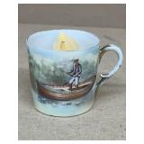 Hand painted teacup with man fishing