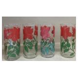 (4) flower pattern, mid-century juice glasses