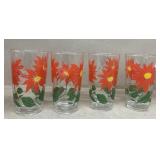 (4) flower pattern, mid-century juice glasses