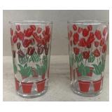 (2) mid-century flower pattern, juice glasses