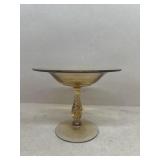 Amber twisted glass compote
