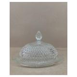Clear, glass cheese dish