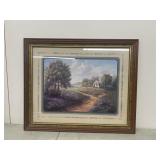 Colorful framed print of church in country