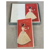 25 vintage Christmas cards, envelopes and box