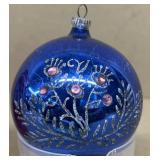Blue glass hand painted Christmas ornament