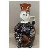 Folk art pottery pitcher 9 1/4"