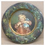 Tin Christmas advertising plate, 10"