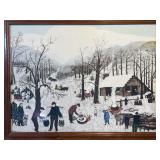 Grandma Moses print SUGARING off framed 14 1/2" x