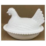 Milk glass hen on nest
