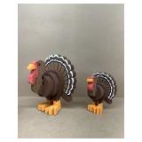 10 inch and 5 1/2 inch wooden turkeys