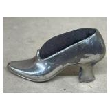 Metal shoe antique pin cushion 4"