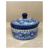 Polish pottery blue candy jar
