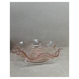 Pink depression, glass ruffle bowl