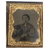 Antique tin type photo of woman in case
