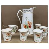 Haynes water pitcher and cups hand painted