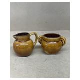 Brown, stoneware, cream, and sugar