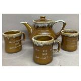 1960s Brown stoneware, coffee, pot and mugs g