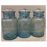 (3) blue bowl canning jars