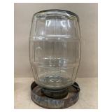 Glass barrel chicken feeder