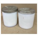 Milk glass, SHARP & DOHME jars