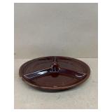 Brown stoneware divided serving dish